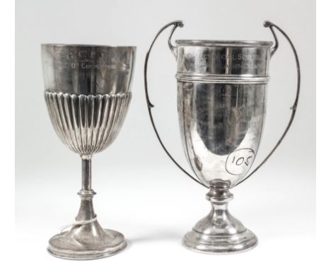 "G. C. F. A. NCO's Competition 1913-14" - A George V silver cup with part reeded body, bead mounts, knop to stem and on circu