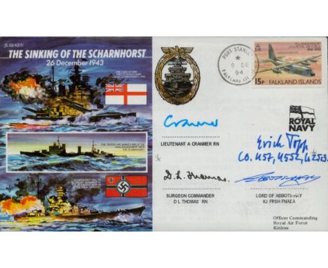 WWII The Sinking of the Scharnhorst 26 December 1943 multi signed FDC includes veterans Fregattenkapitän Erich Topp, Lieutena