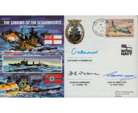 WWII The Sinking of the Scharnhorst 26 December 1943 multi signed FDC includes veterans Lieutenant A Crammer RN,Surgeon Comma