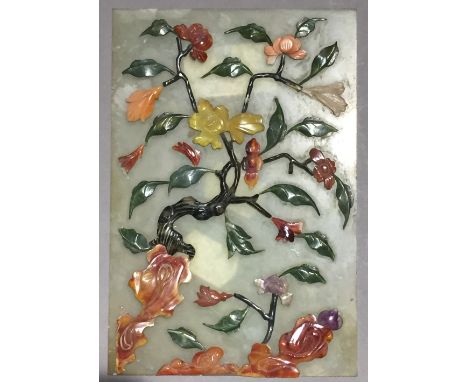 A Chinese jade and hardstone plaque