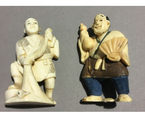 A late 19th /early 20th century ivory netsuke and a small late 19th century ivory okimono 