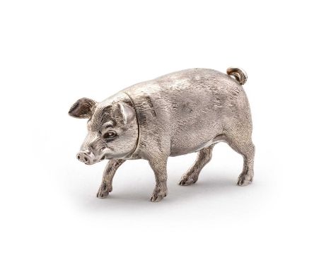 A GERMAN SILVER MODEL OF A PIG by Neresheimer, import marks, Berthold Muller, London 1910, realistically modelled standing, w