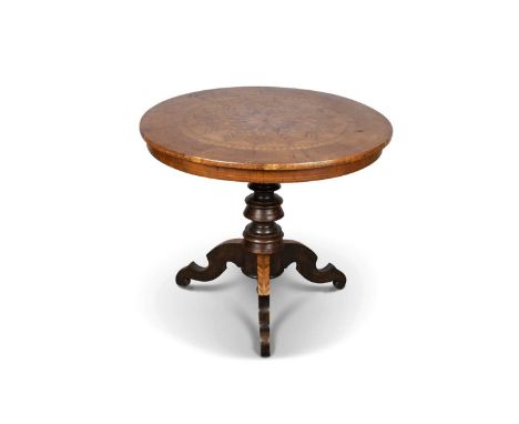 AN ITALIAN SORRENTO WARE INLAID TRIPOD TABLE, LATE 19TH CENTURY the circular top with typical geometric inlays, raised on a t