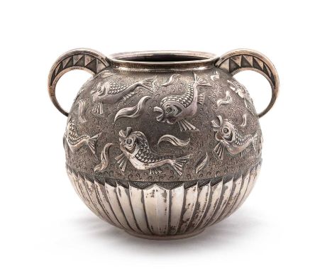 AN ART DECO PORTUGUESE SILVER TWO-HANDLED VASE Oporto, c.1920-30, signed FRA MARQUES, FOS / PORTO . LISBOA, the globular body