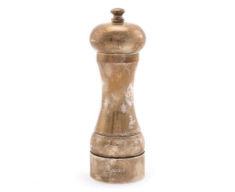 AN ELIZABETH II SILVER PEPPER GRINDER by M C Hersey &amp; Son Ltd, London 1987, in a Cornell's box. 15cm high