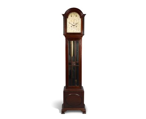 AN EDWARDIAN MAHOGANY MUSICAL LONGCASE CLOCK the 10½ inch silvered break-arch dial with chime/ silent switch and chime select