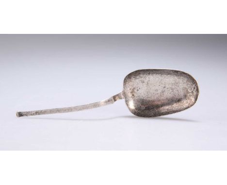 A CONTINENTAL SILVER SPOON with tapering faceted stem and oblong bowl, marked on the reverse. 13.5cm long