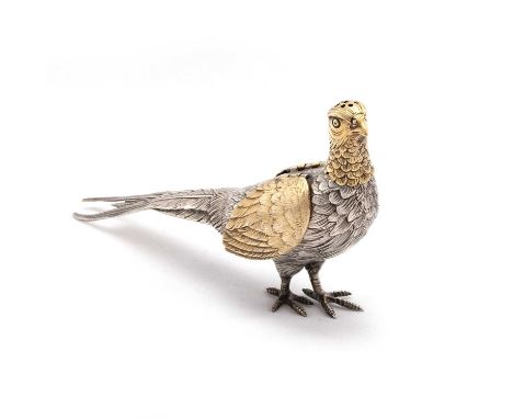 A GERMAN SILVER AND SILVER-GILT PEPPERETTE, IN THE FORM OF A PHEASANT by Gebruder Glaser, Hanau, late 19th Century, naturalis