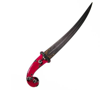 AN INLAID RED CRYSTAL-HILTED DAGGER, MUGHAL, INDIA, 18TH-19TH CENTURY Pesh-Kabz, the ceremonial dagger with curbed pommel car