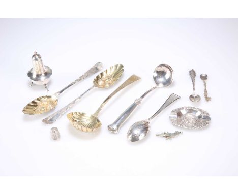 A PAIR OF GEORGE III SILVER BERRY SPOONS by Stephen Adams I, London 1769, Hanoverian pattern, later decorated, crested; toget