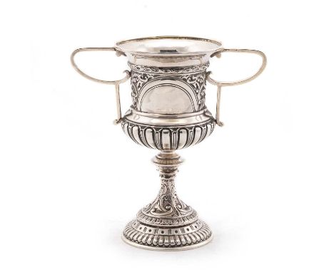 A GEORGE V SILVER TWO-HANDLED TROPHY CUP by Fattorini &amp; Sons Ltd, Sheffield 1926, in the form of a pedestal urn with twin