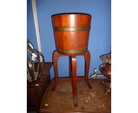Oak coopered barrel style planter on raised stand