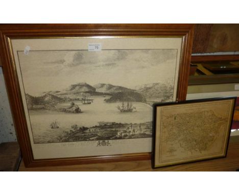 Small framed map of Yorkshire and framed print