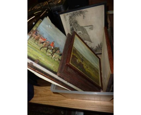Selection of framed prints inc some hunting