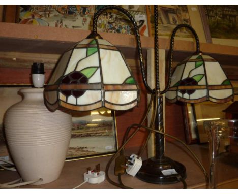 Lamp with double tiffany style shades and a stoneware lamp
