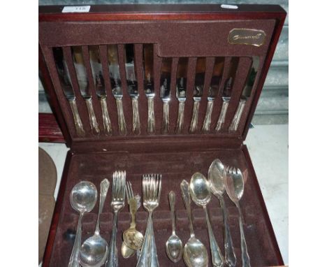 Cased canteen of cutlery inc silver pickle fork