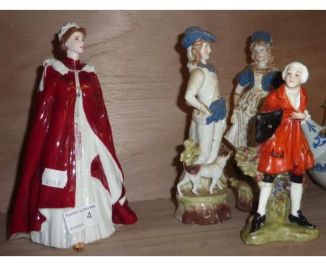 Royal Worcester 'In Celebration Of The Queen's 80th Birthday 2006' figurine, pair of bisque figurines and a Royal Doulton 'Ma