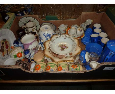 Crown Ducal coffee set, crescent china plate, children's tea cups and saucers, Royal Stafford blue and white bowl, coffee can