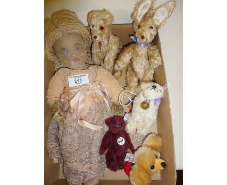Miniature teddy bears including Steiff and Merrythought - together with antique velvet doll