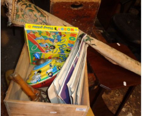 Chad Valley spinning top, sheet music, Noddy's ring game etc., and a table