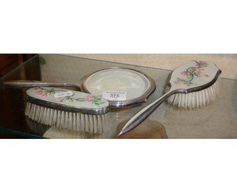 Enamel backed dressing table set