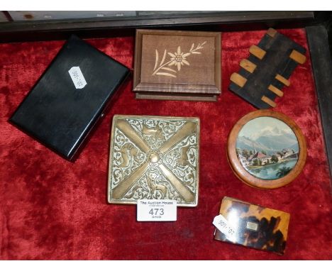 Small boxes including a tortoiseshell snuff box (A/F), a Celtic style brass box and others
