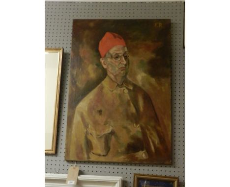 A 20th century continental school, a post impressionist half length portrait of a gentleman, monogrammed, oil on canvas, H.91