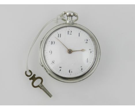 An English 1820's white metal cased pocket watch, the inside with paper label 'W. R. Jeffrey Watch and Clock Maker', having a