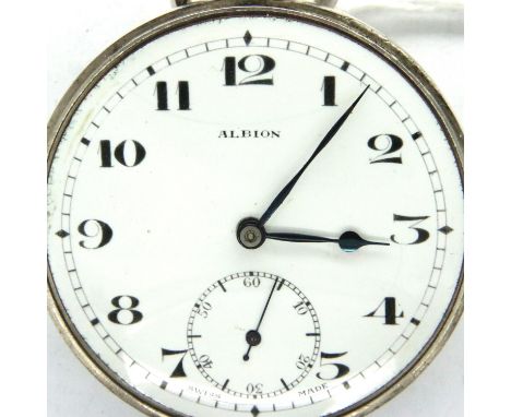 Albion 925 silver crown wind pocket watch, working at lotting. P&amp;P Group 1 (£14+VAT for the first lot and £1+VAT for subs