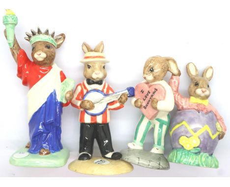 Four Royal Doulton limited edition Bunnykins figurines to include Statue Of Liberty, Banjo Player, Easter Surprise and Sweeth