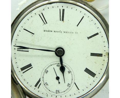 Elgin Hallmarked silver open face key wind pocket watch, working at lotting. Case D: 52 mm. P&amp;P Group 1 (£14+VAT for the 