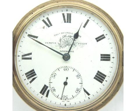 Thomas Russell Liverpool gold plated full hunter pocket watch. Working at lotting. P&amp;P Group 1 (£14+VAT for the first lot