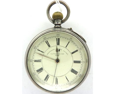 Thomas Russell centre seconds chronograph crown wind pocket watch in a hallmarked silver case, Chester assay. Not working at 