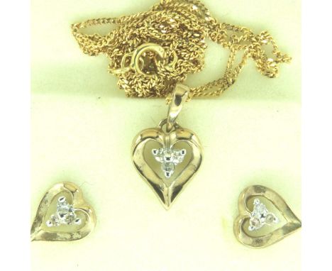 9ct gold and diamond pendant and earring set, 2.1g. P&amp;P Group 1 (£14+VAT for the first lot and £1+VAT for subsequent lots