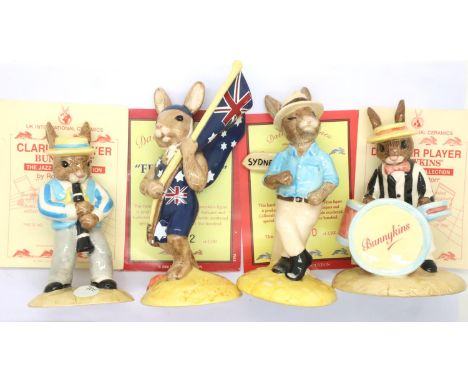 Four Royal Doulton limited edition Bunnykins figurines with certificates to include Clarinet Player, Drummer, Federation and 