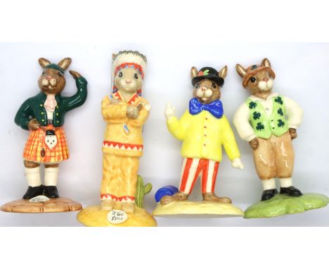 Four Royal Doulton limited edition Bunnykins figurines with certificates to include Indian, Joker, Scotsman and Irishman, lar