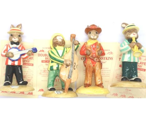 Four Royal Doulton limited edition Bunnykins figurines with certificates to include Banjo Player, Trumpet Player, Double Bass