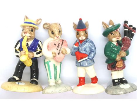 Four Royal Doulton limited edition Bunnykins figurines to include Boy Skater, Sweetheart, Saxophone Player and Scotsman, larg