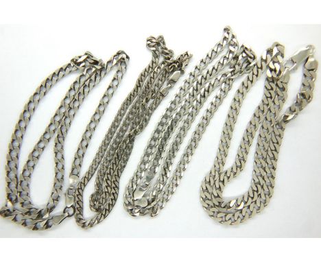 Four curb link 925 silver neck chains, lengths from 45 - 50 cm, combined 97g. P&amp;P Group 1 (£14+VAT for the first lot and 