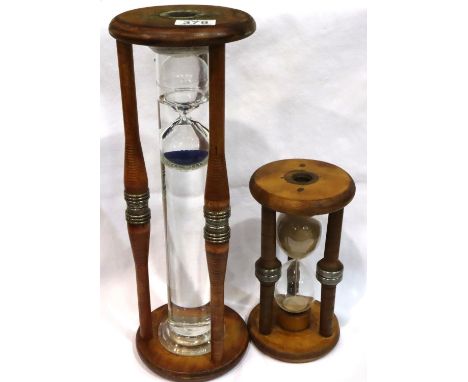 A modern sand filled hourglass and a watch displacement timer (2), largest H: 44 cm. Not available for in-house P&amp;P, cont