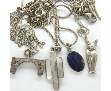 Four 925 silver pendant necklaces, combined 24g. P&amp;P Group 1 (£14+VAT for the first lot and £1+VAT for subsequent lots) 