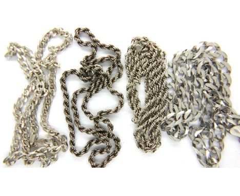 Four mixed 925 silver chains, lengths from 45 - 50 cm, combined 59g. P&amp;P Group 1 (£14+VAT for the first lot and £1+VAT fo