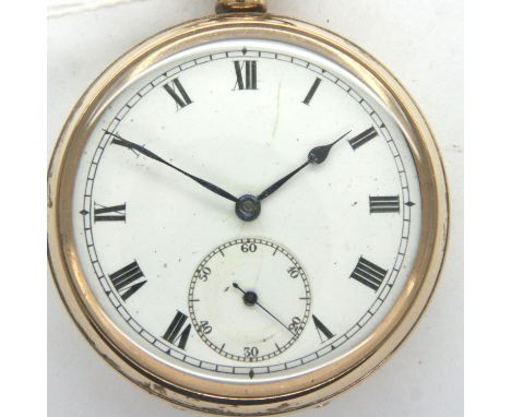 Gold plated open face 17 jewel Swiss pocket watch in a Dennison case, working at lotting. P&amp;P Group 1 (£14+VAT for the fi