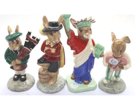 Royal Doulton limited edition Bunnykins figurines to include Cavalier, Statue Of Liberty, Sweetheart and Scotsman. No cracks,