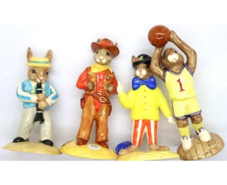 Four Royal Doulton limited edition Bunnykins figurines with certificates to include Joker, Basketball, Clarinet Player and Co