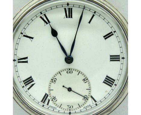 Selezi open face silver crown wind pocket watch, working at lotting. P&amp;P Group 1 (£14+VAT for the first lot and £1+VAT fo