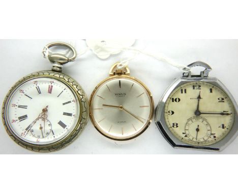 Three pocket watches including Monvis 17 jewel example. Not working at lotting. P&amp;P Group 1 (£14+VAT for the first lot an