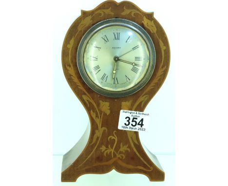 Bayard inlaid walnut table clock, working at lotting, H: 23 cm. Not available for in-house P&amp;P, contact Paul O'Hea at Mai
