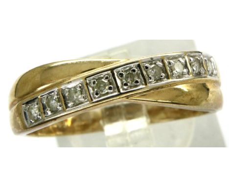 9ct gold diamond set twist ring, size T, 3.4g. P&amp;P Group 1 (£14+VAT for the first lot and £1+VAT for subsequent lots) 