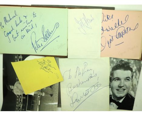 Autograph book 1950s to include Peter Sellers, Gloucester Cricket and Larry Adler and further loose examples. P&amp;P Group 1